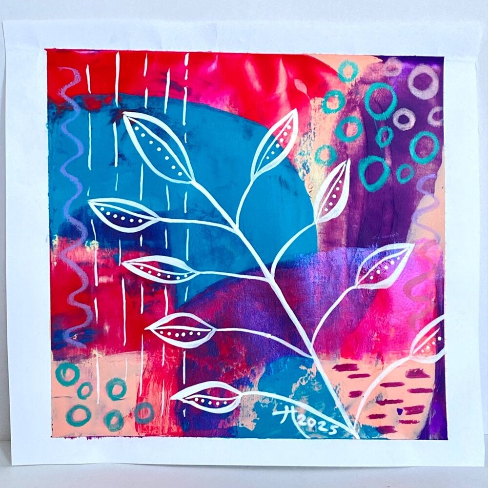 Rain Over Mars Original Acrylic Painting 8x8in Matted Frame Ready Squeegee Art